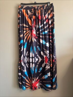 Women’s Black Maxi Skirt with Vibrant Abstract Print